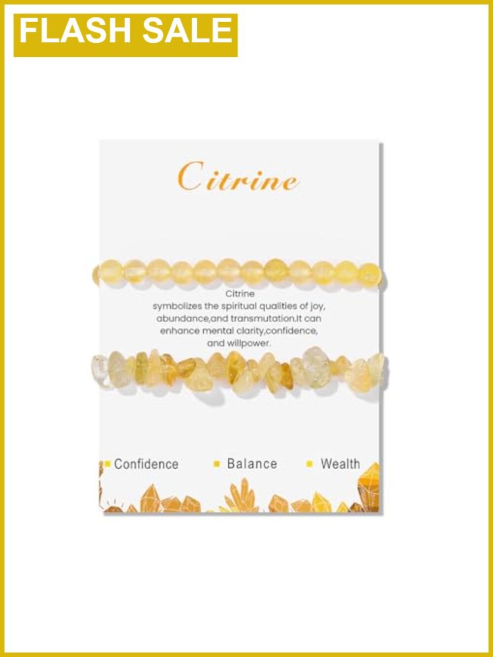 Citrine Crystal Stretch Bracelet Set 2 PC 6mm 8mm Natural Stone